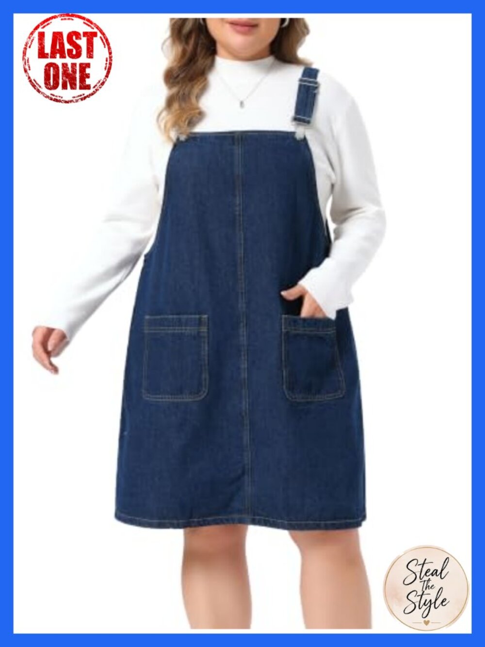 Plus Size Denim Overall Dress Loose Fit Midi Pinafore with Pockets